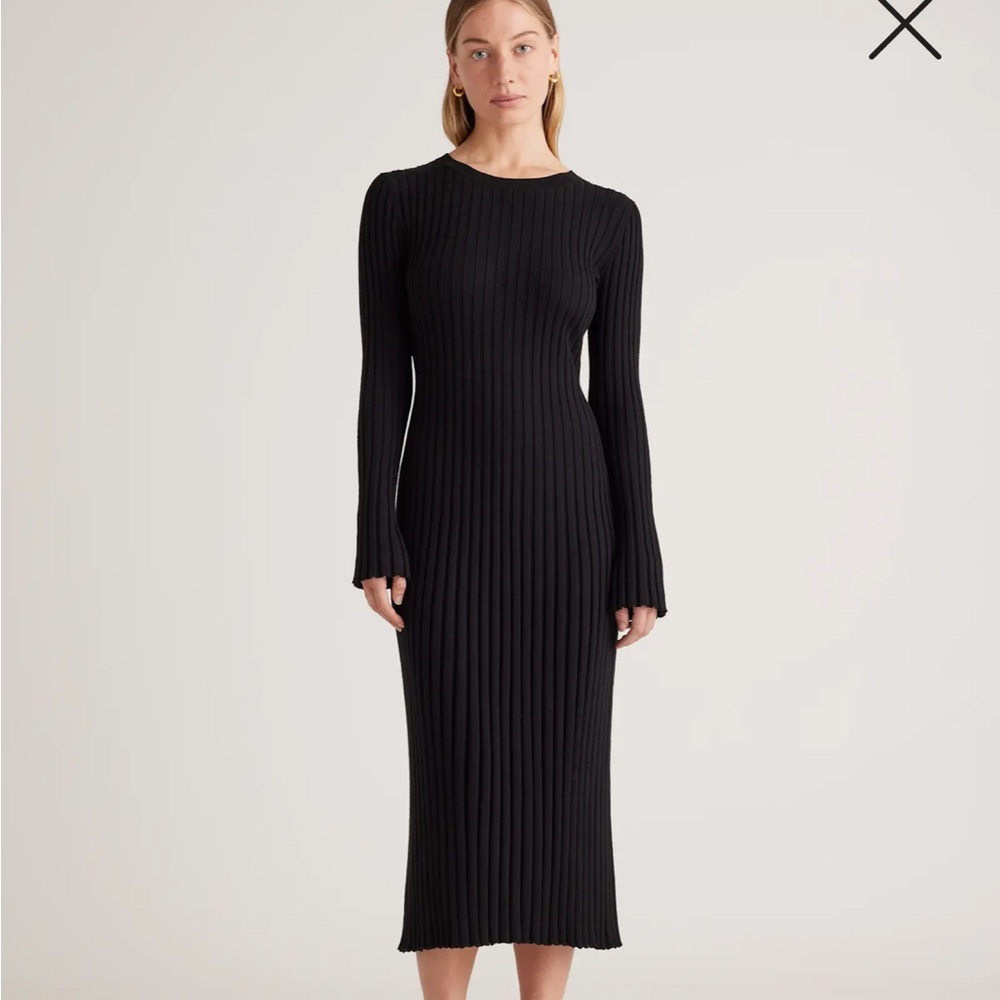 Quince Cotton Cashmere Ribbed Long Sleeve Crew Midi Dress
